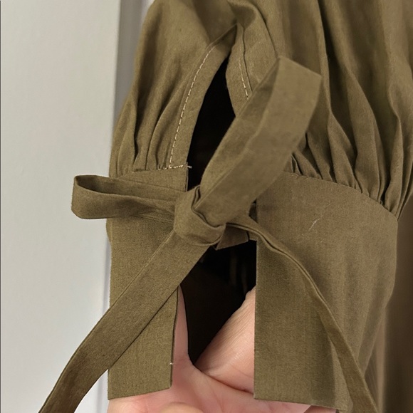 NWT Ulla Johnson Pía Ribbed Cotton Poplin Sleeve Top Khaki green - Picture 3 of 8